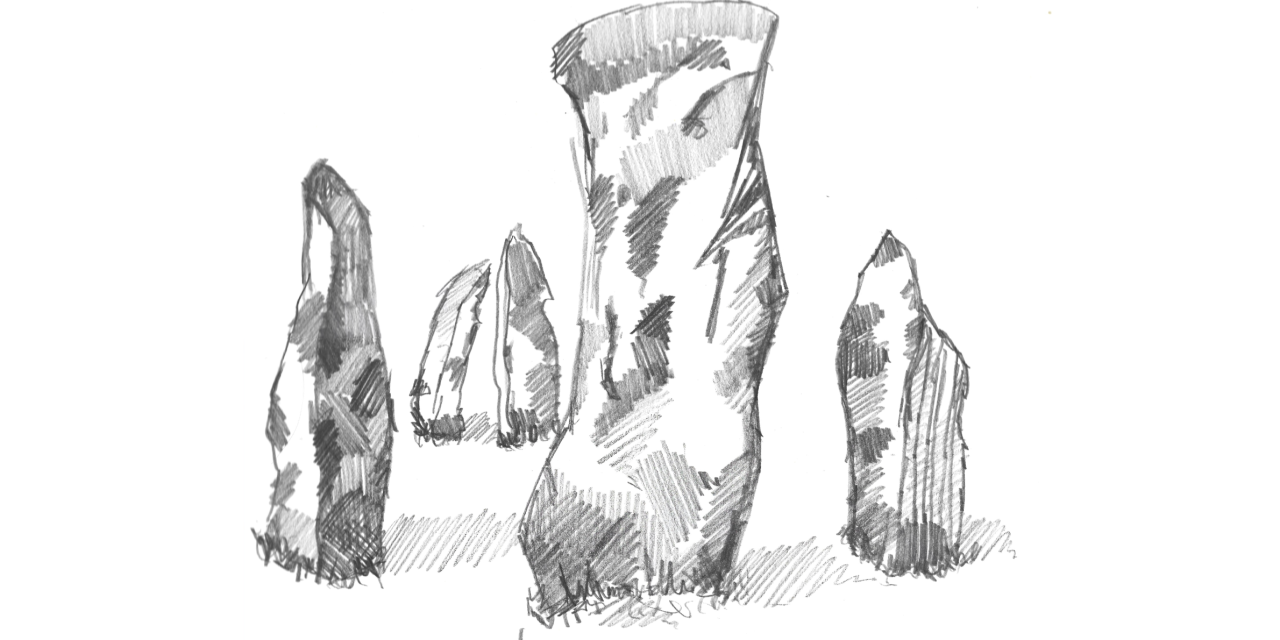 Pencil drawing of standing stones.