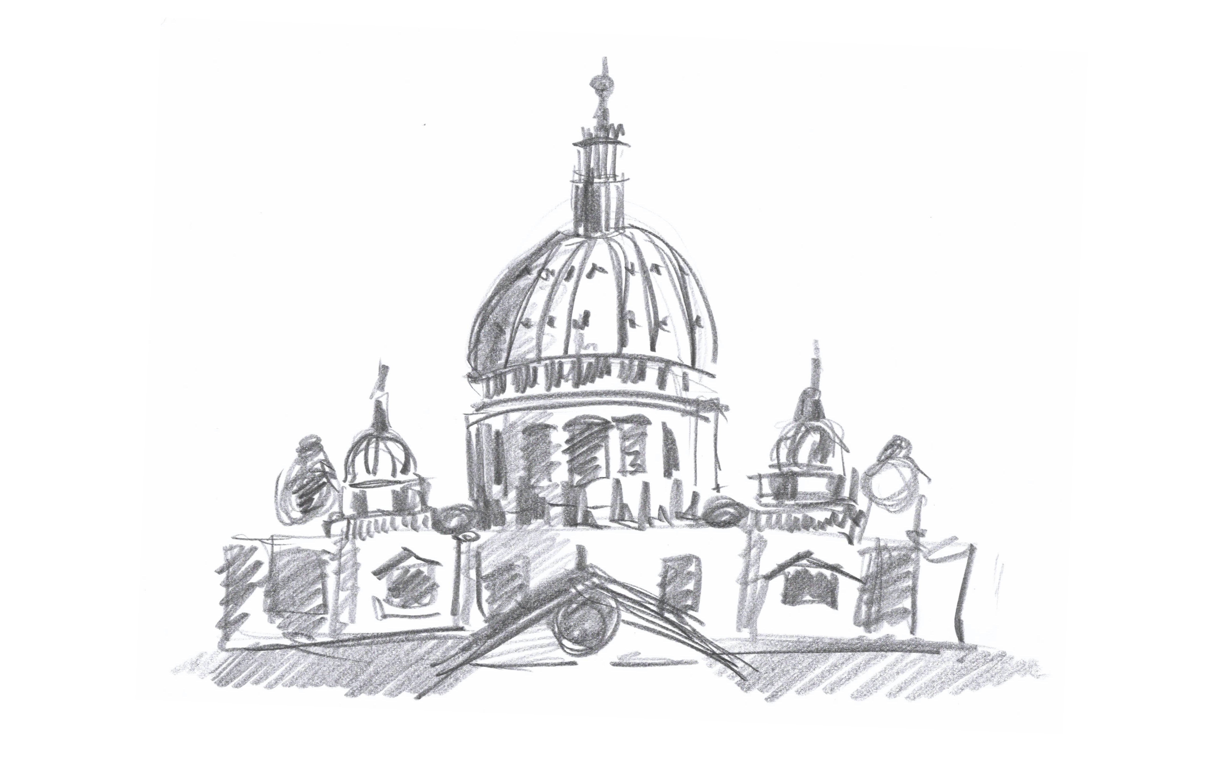 Pencil drawing of a building.